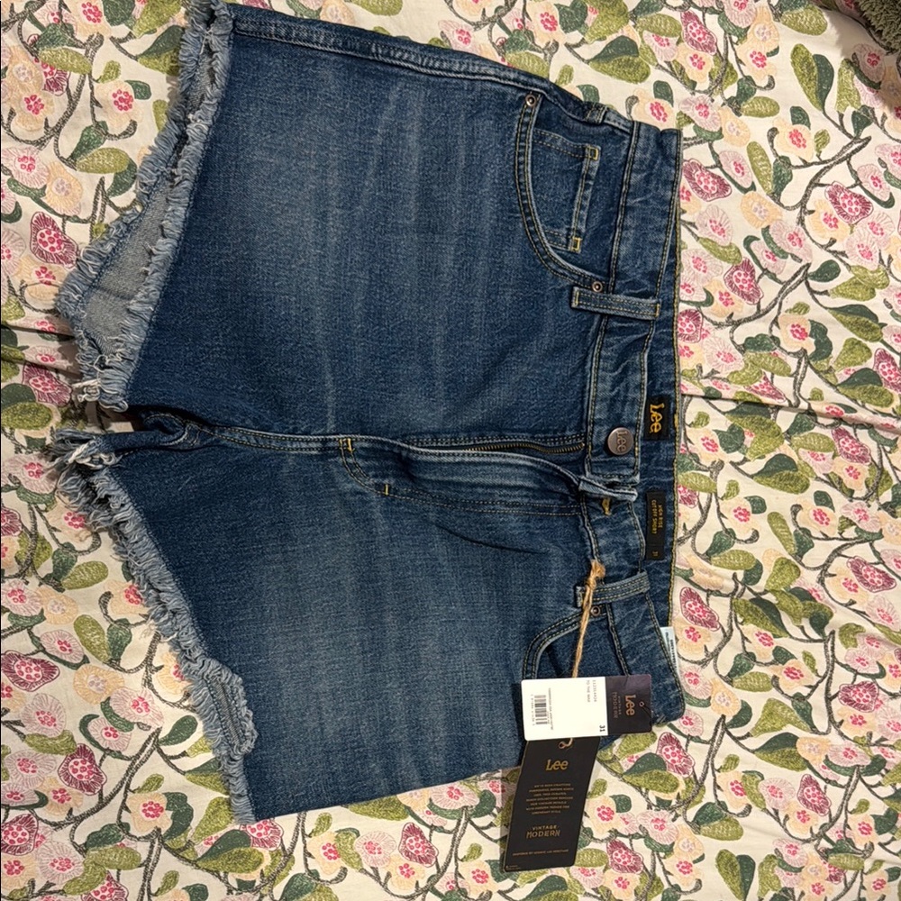 Lee Blue Frayed Denim Shorts